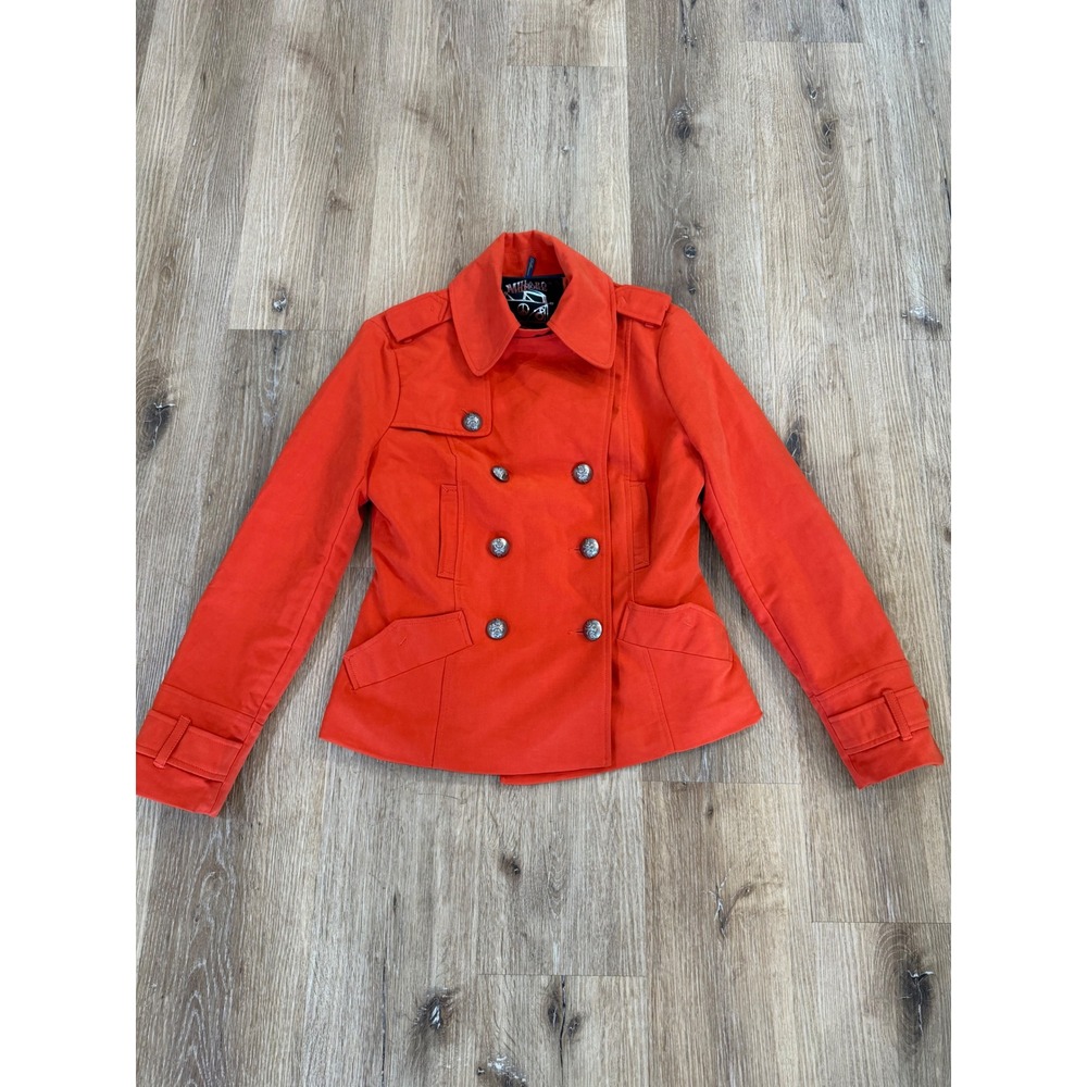 Millard Fillmore Double Breasted Pea Coat Jacket Womens M Orange Military Preppy - Picture 11 of 13